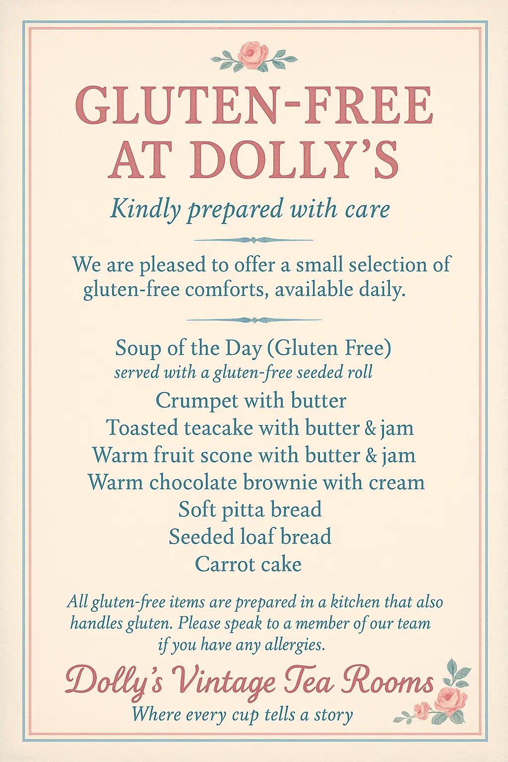 Gluten-free Options Dolly’s Vintage Tea Rooms