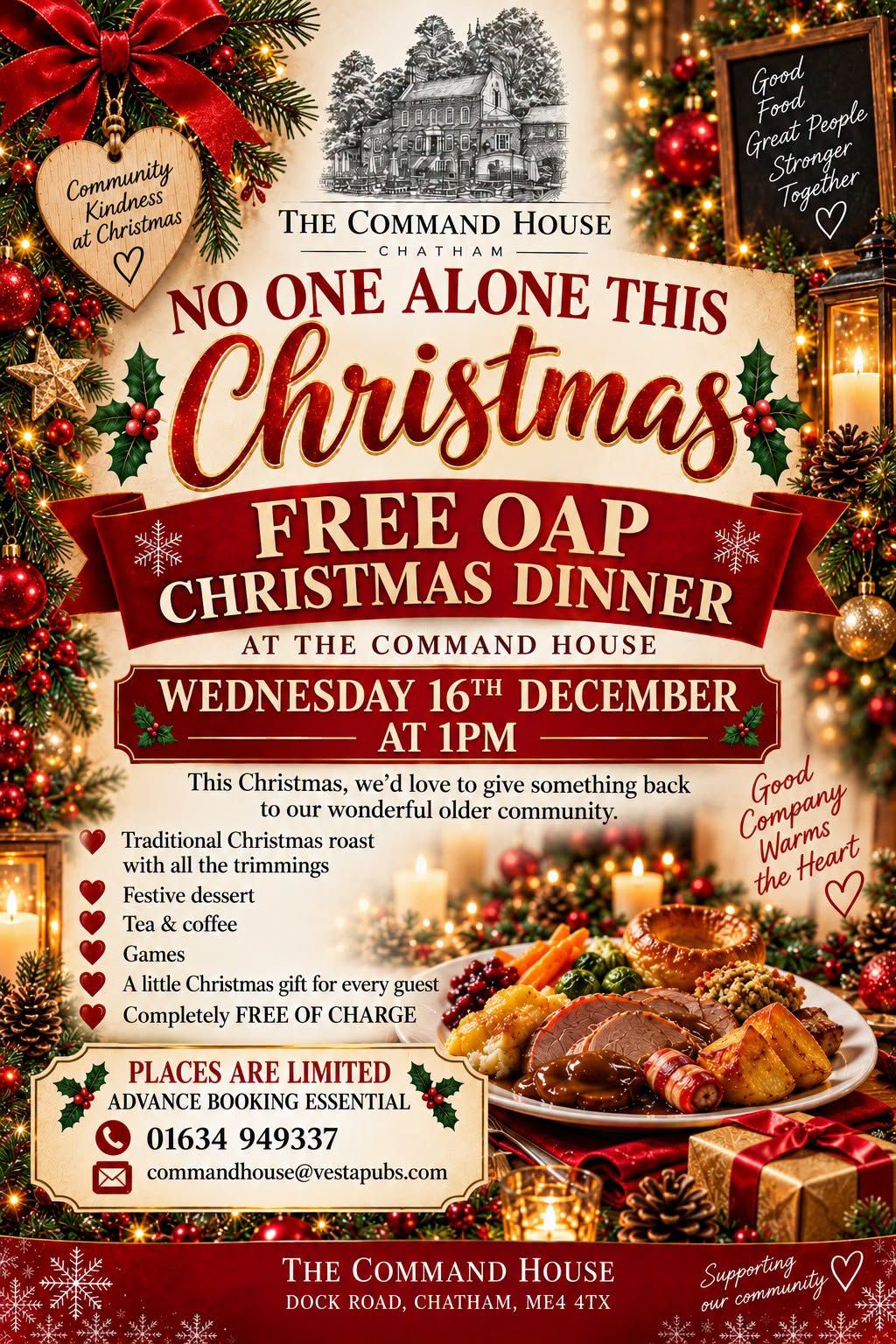 No One Alone This Christmas: Free OAP Christmas Dinner