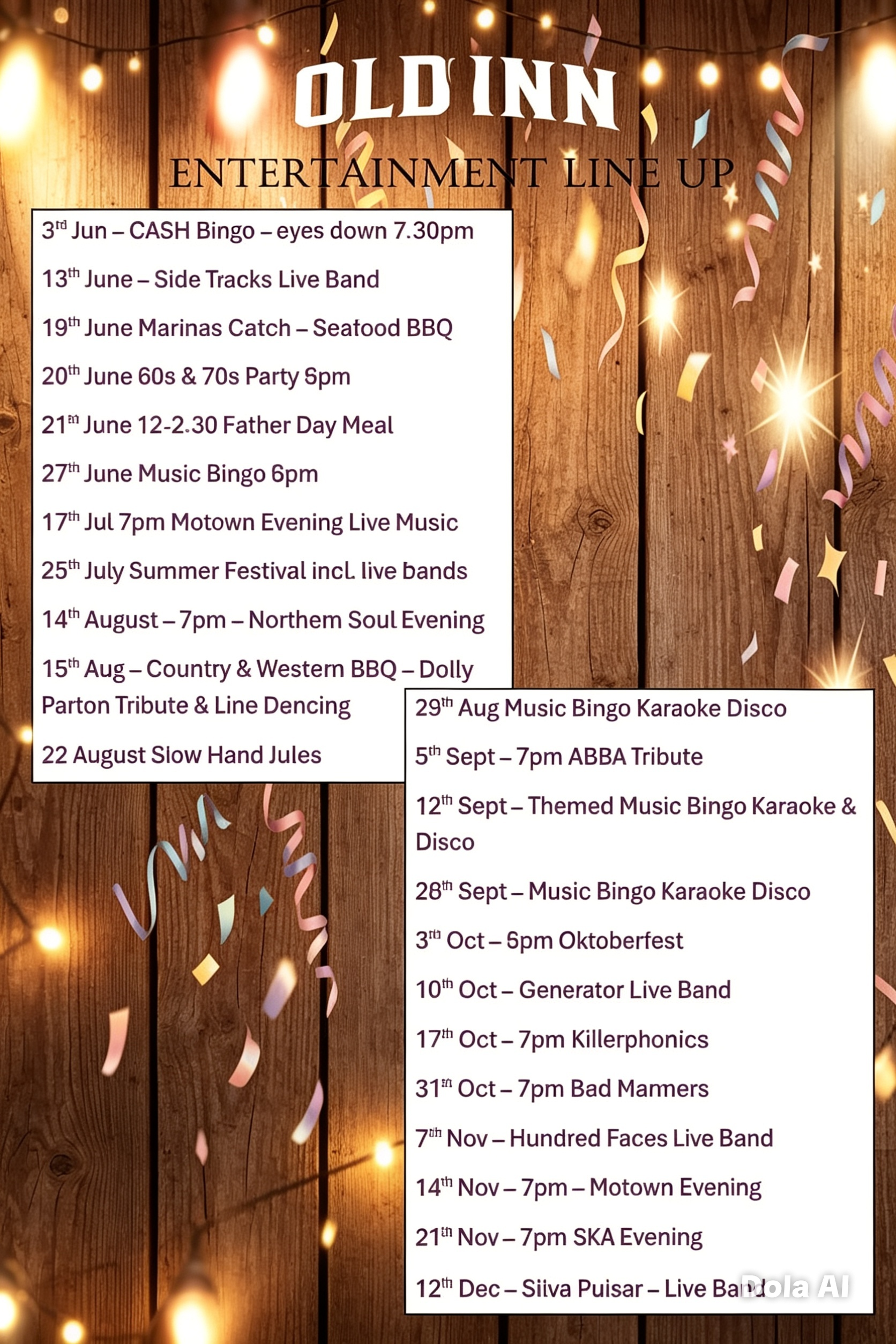 The Old Inn Entertainment Line Up