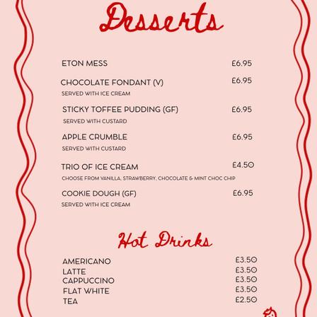 The Otter Inn Desserts and Hot Drinks Menu