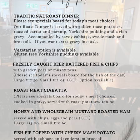 The Feathers Sunday Menu